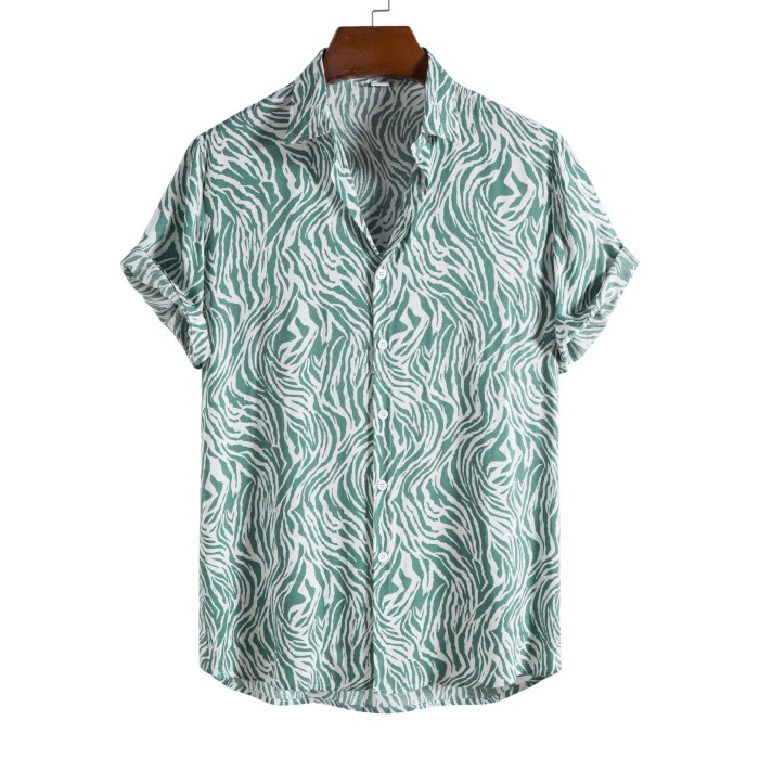 Men's Fashion Print Short Sleeve Button Up Casual Shirt