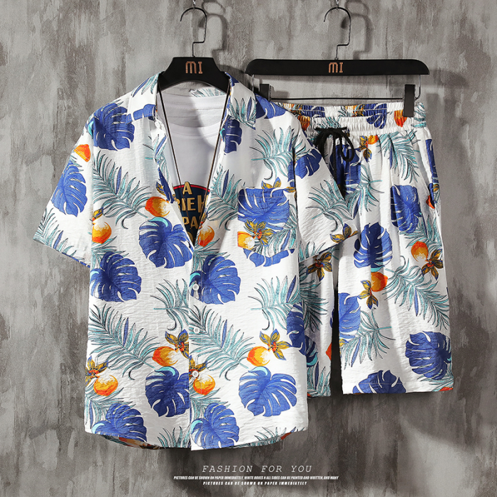 New Fashion Short Sleeve Casual Floral Shirt And Shorts Two Piece Set