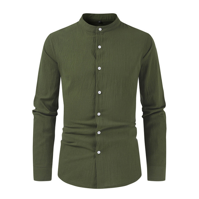 Men's Cotton Linen Long-sleeved Slim Fit Casual Shirt