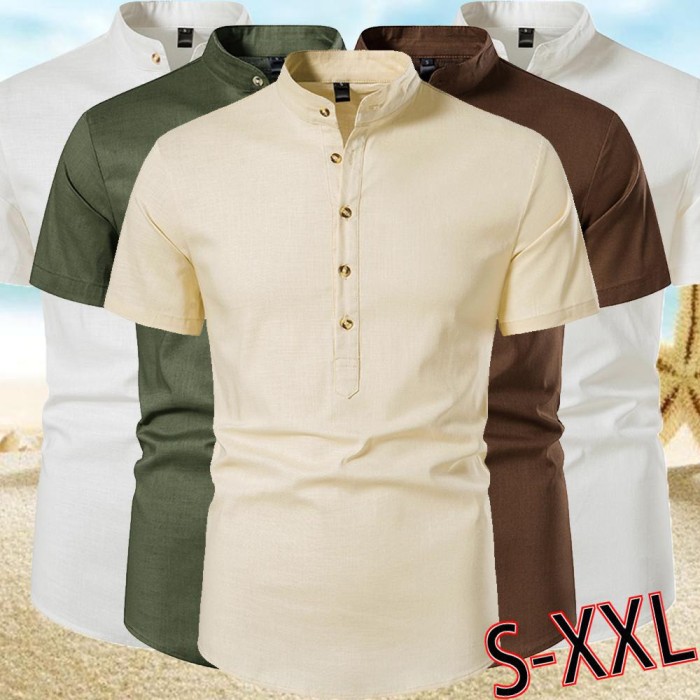Half Cardigan Short-sleeved Linen Shirt