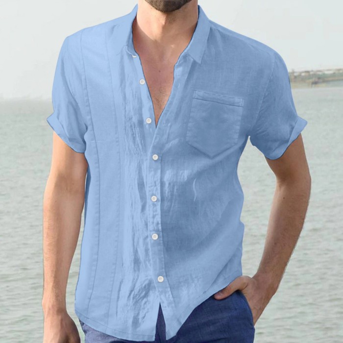 Men Casual Cotton and Linen Loose Short Sleeve Blouse