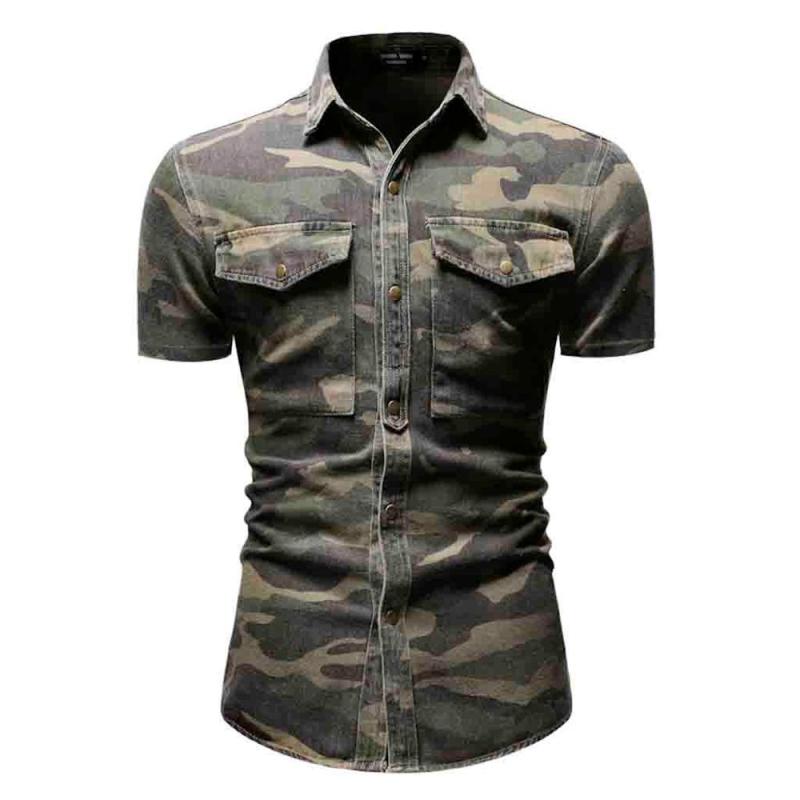 Men's Casual Camouflage Style Slim Fit Short Sleeve Shirts