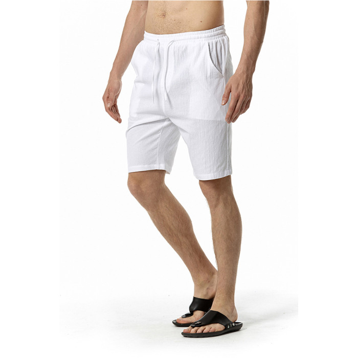 Mens Solid Color Casual Elastic Waist Drawstring Beach Short