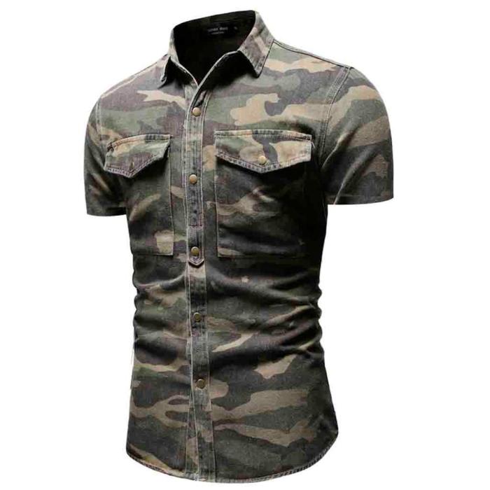 Men's Casual Camouflage Style Slim Fit Short Sleeve Shirts