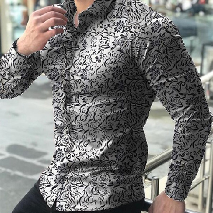 Men's Fashion Long Sleeve Printed Casual  Blouse & Shirts