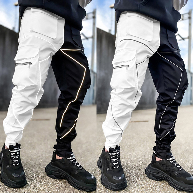 Solid Color Pocket Men's High Street Loose Straight Cargo Pants