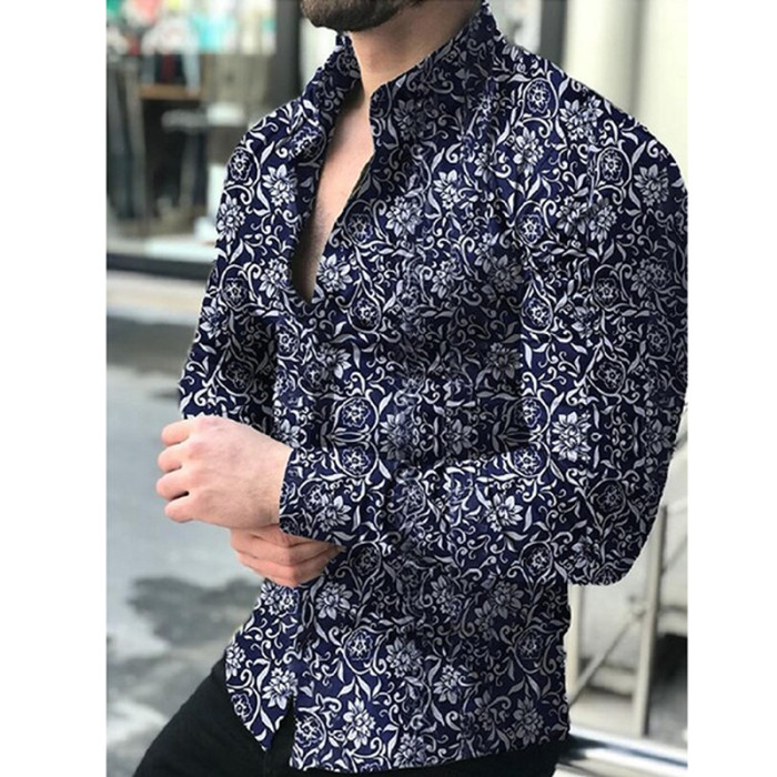 Men's Fashion Long Sleeve Printed Casual  Blouse & Shirts