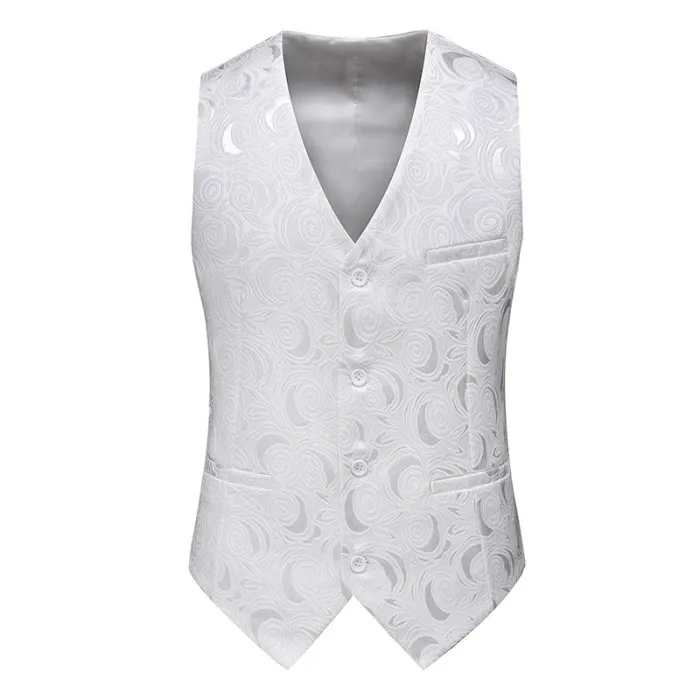 New Men's Suit Vest Wedding Dress Slim Top Beer Bottle Vest Korean Fashion Men's Single breasted White Clothes
