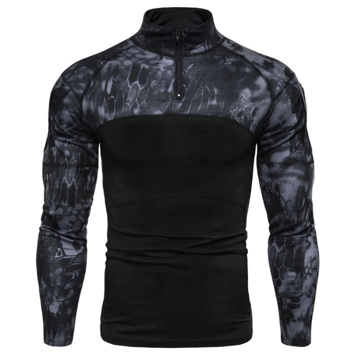 Men's Tactical Camouflage Outdoor Combat Sports Long Sleeve Pocket Gym T-Shirt