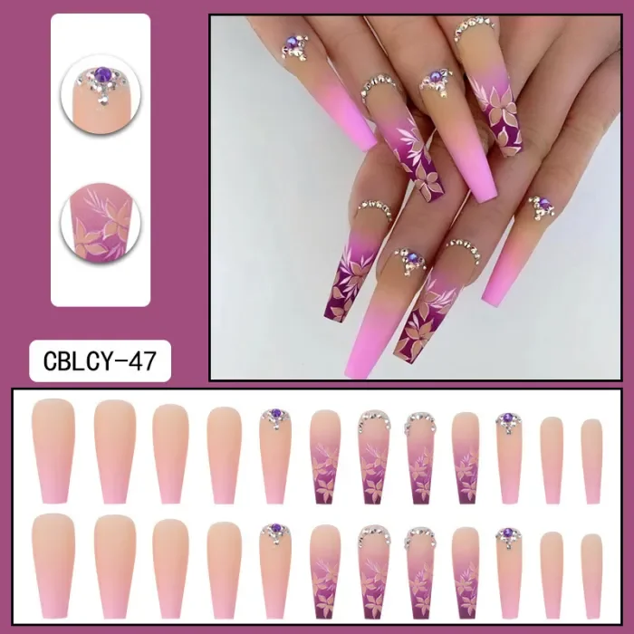 Gradient Flower Purple Wearable Removable Beauty High-end Exquisite False Nails