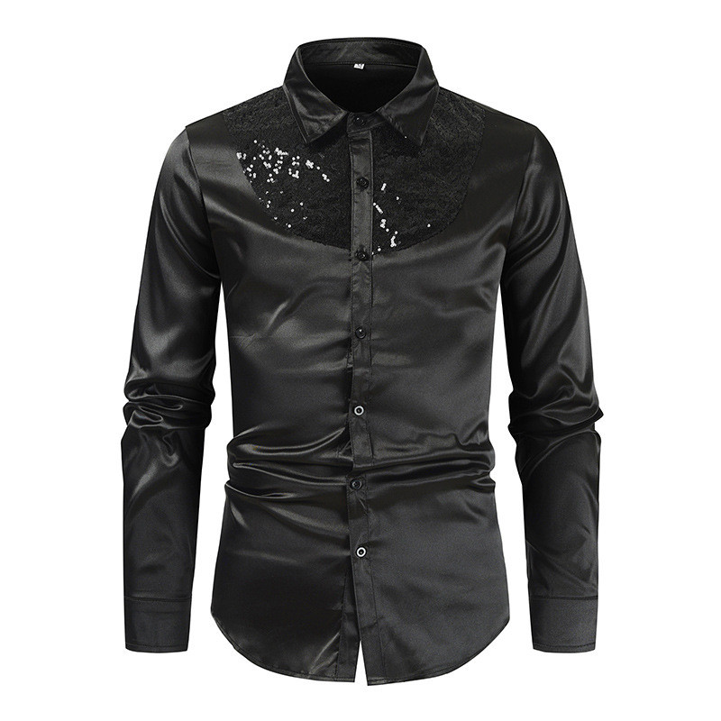 Mens Sequins Silk Satin Stylish Vintage Shirt