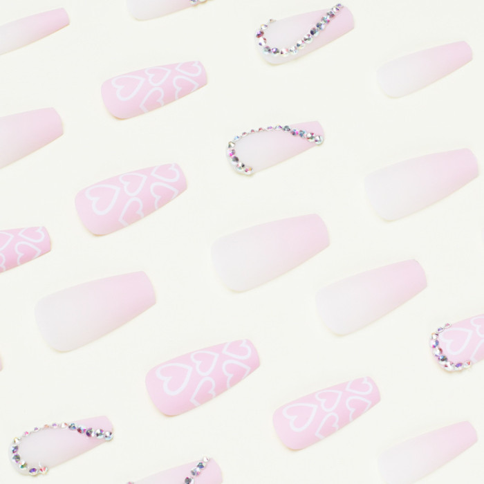 Fashionable Pink Heart Rhinestone Finished Detachable Beauty Nails