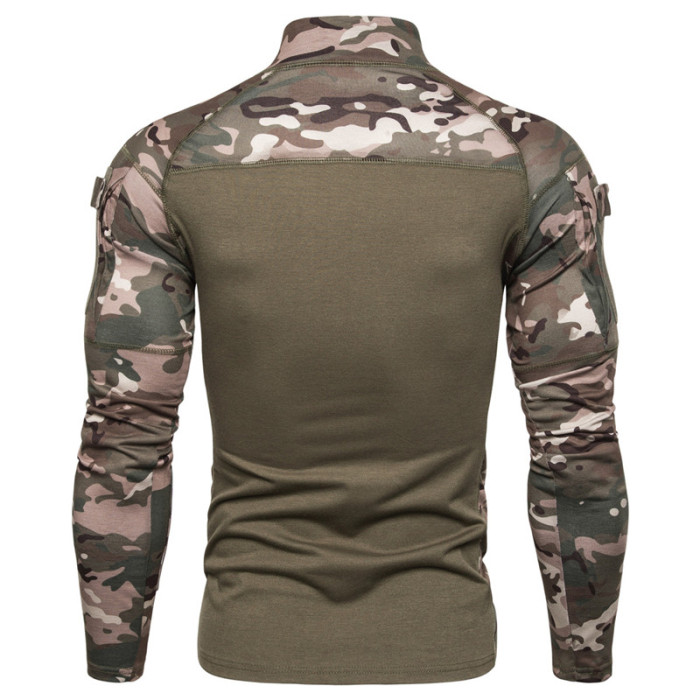 Men's Tactical Camouflage Outdoor Combat Sports Long Sleeve Pocket Gym T-Shirt