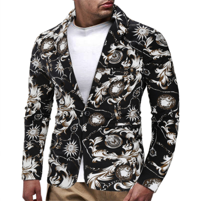 Men's Fashion Slim Ethnic Print Casual Blazer