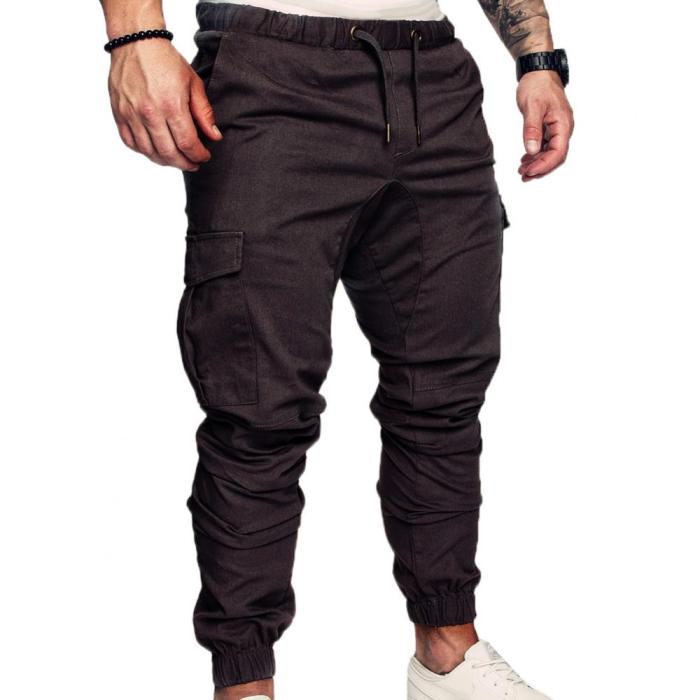 Fashion Men's Casual Solid Color Pocket Drawstring Cargo Pants