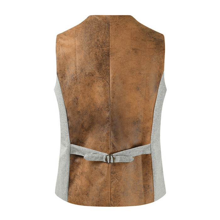 Men's Solid Color V-neck Single-breasted Color-block Oblique Hem Suit Vests
