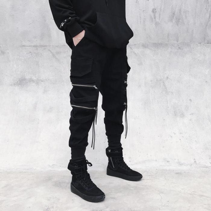 Men's Fashion Black Zipper Cotton Casual Street Harem Cargo Pants