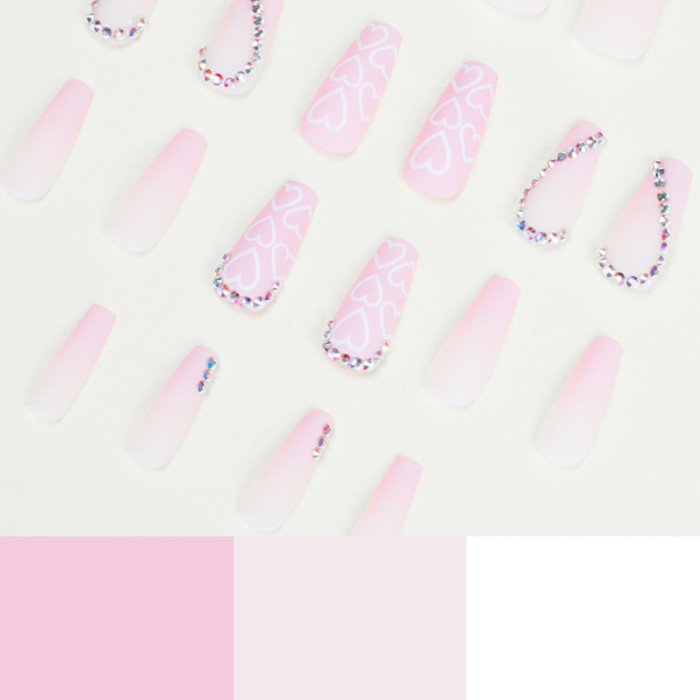 Fashionable Pink Heart Rhinestone Finished Detachable Beauty Nails