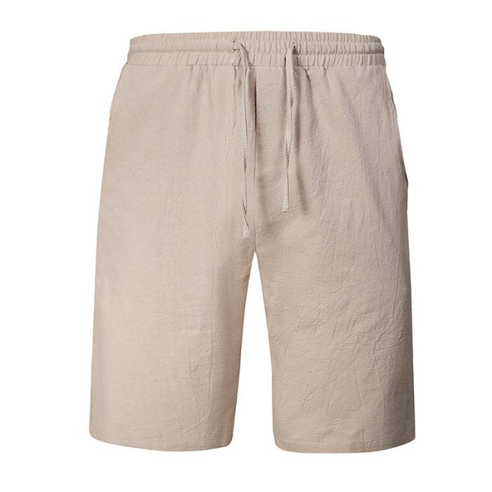 Mens Solid Color Casual Elastic Waist Drawstring Beach Short