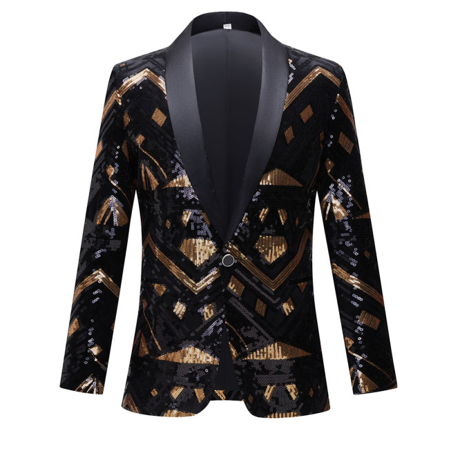 Men's Black Gold Sequin Performance Suit Blazer