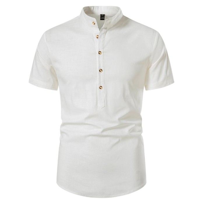 Half Cardigan Short-sleeved Linen Shirt