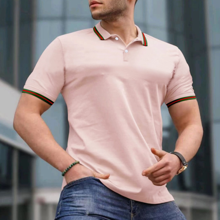 Fashion Slim Solid Color Button Breathable Casual T Shirts