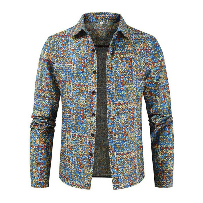 New Long-sleeved Loose Color Lapel Casual Men's Color Shirt