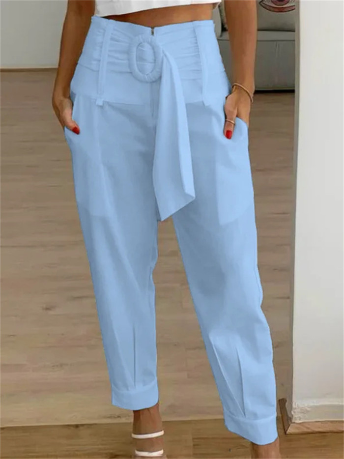 Women's New Casual High Waist Fashion Versatile Solid Color Pants