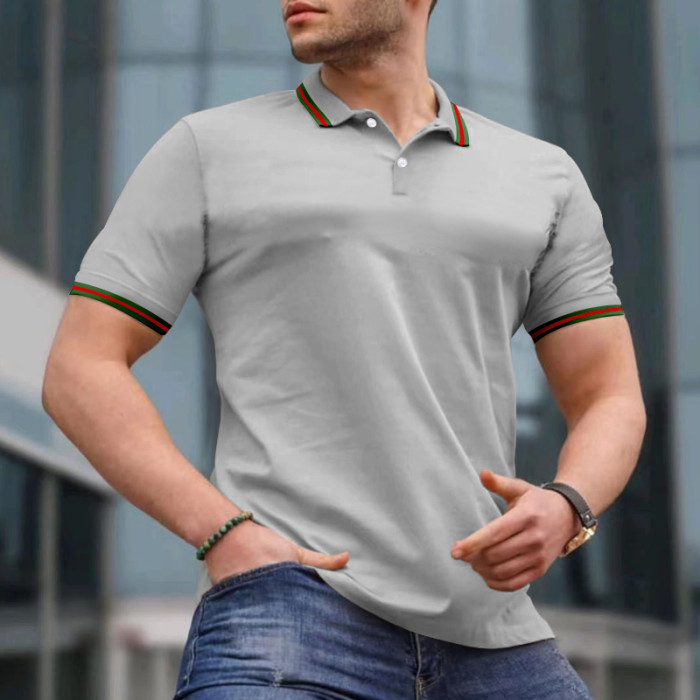 Fashion Slim Solid Color Button Breathable Casual T Shirts