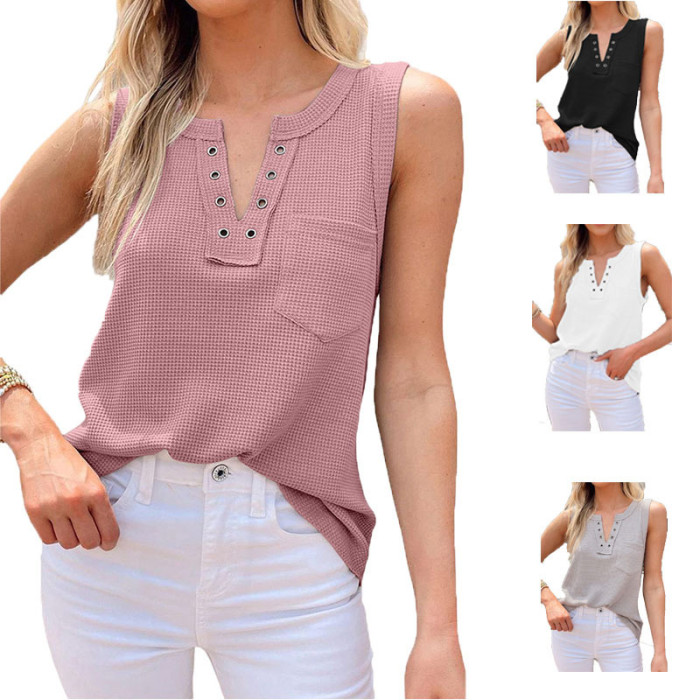 Sexy Casual Solid Color Fashion Solid V-neck Vest