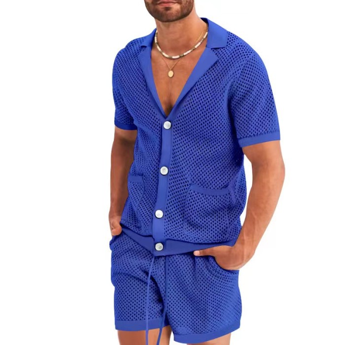 New Men's Casual Breathable Solid Color Fashion Two Piece Set