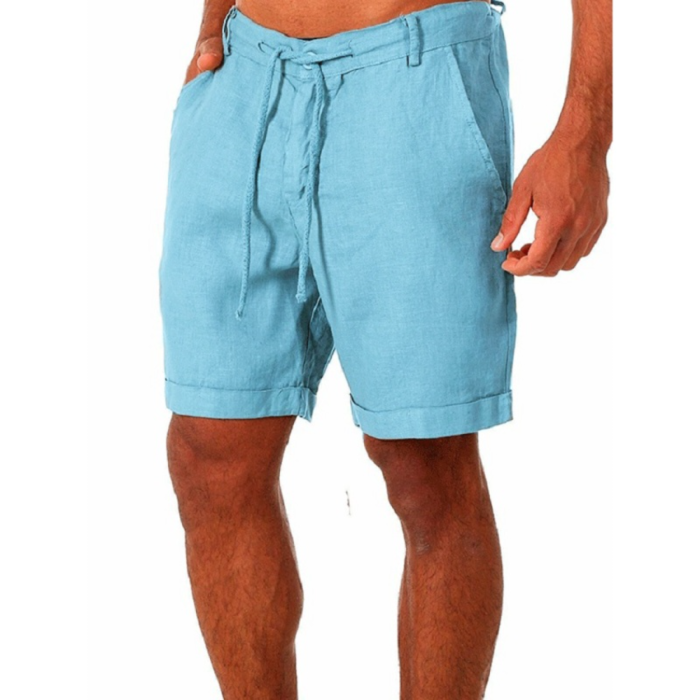 New Men's Cotton and Linen Causal Solid Color Shorts