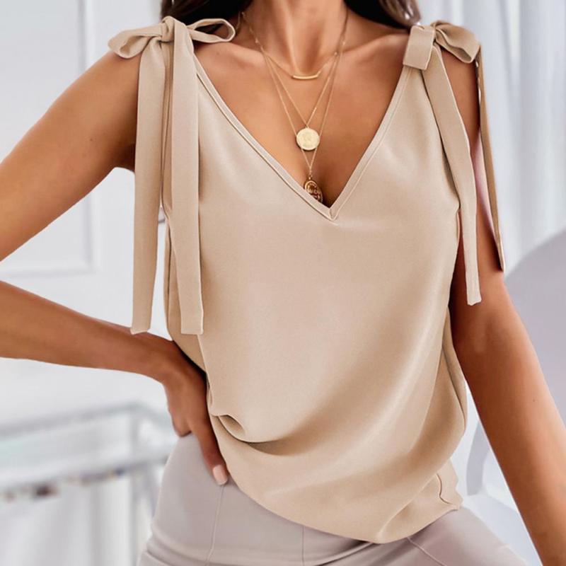 Women V Neck Solid Color Sleeveless Loose Casual Vest
