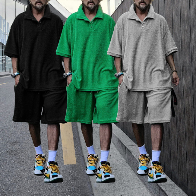 Men Short Sleeve Tracksuit Mens Streetwear Fashion Lapel T-Shirt Shorts Two Piece Set