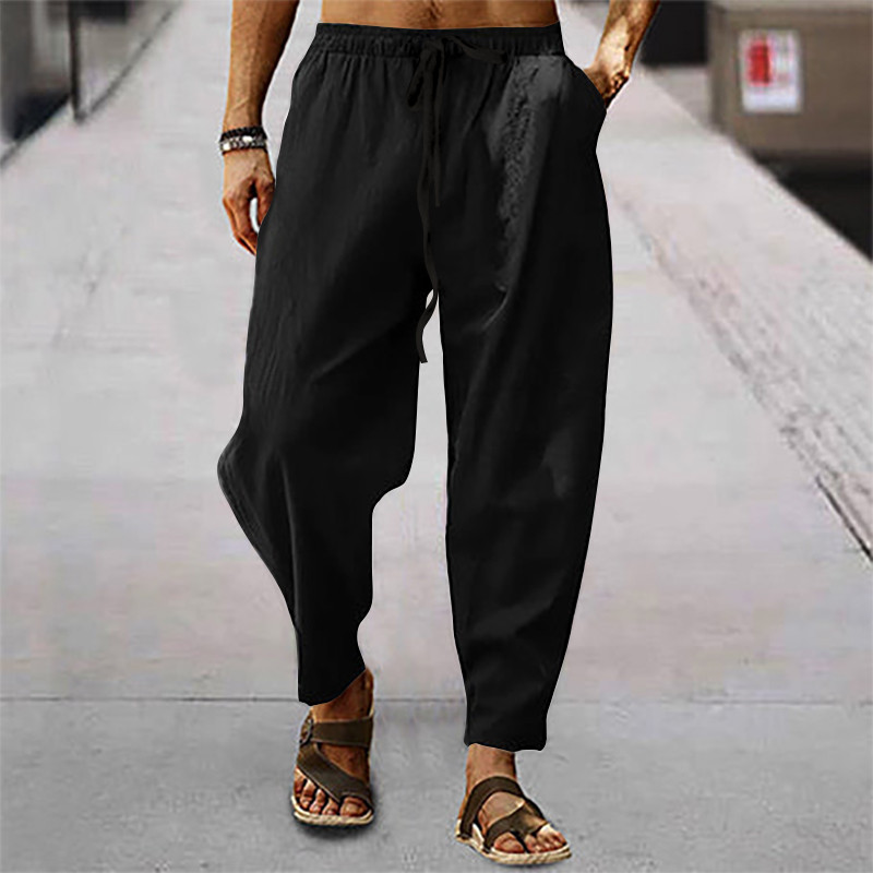 Men's Cotton Hemp Drawstring Casual Beach Pants