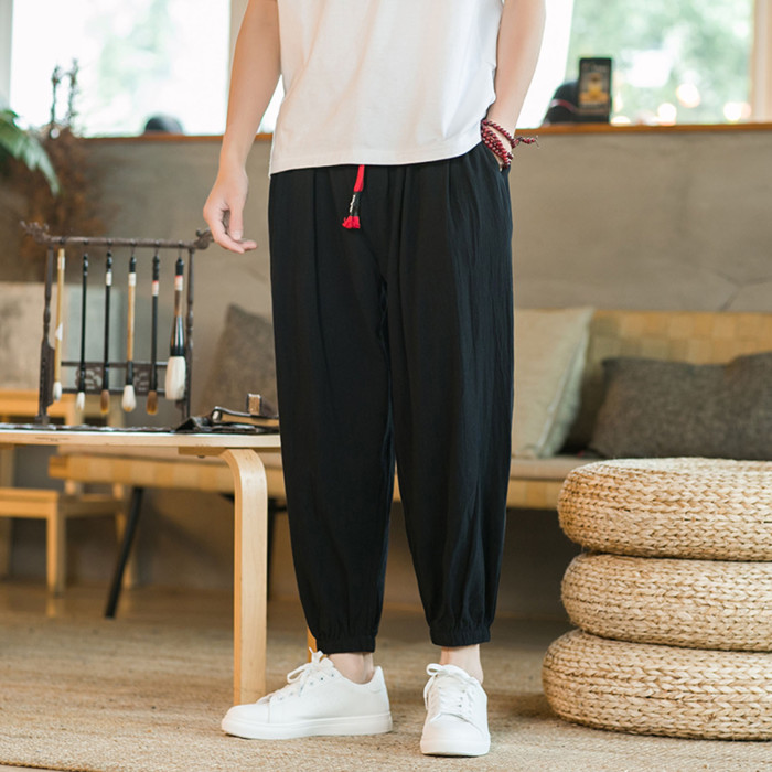 Male Casual Loose Cotton Linen Bloomers Wide Leg Pants