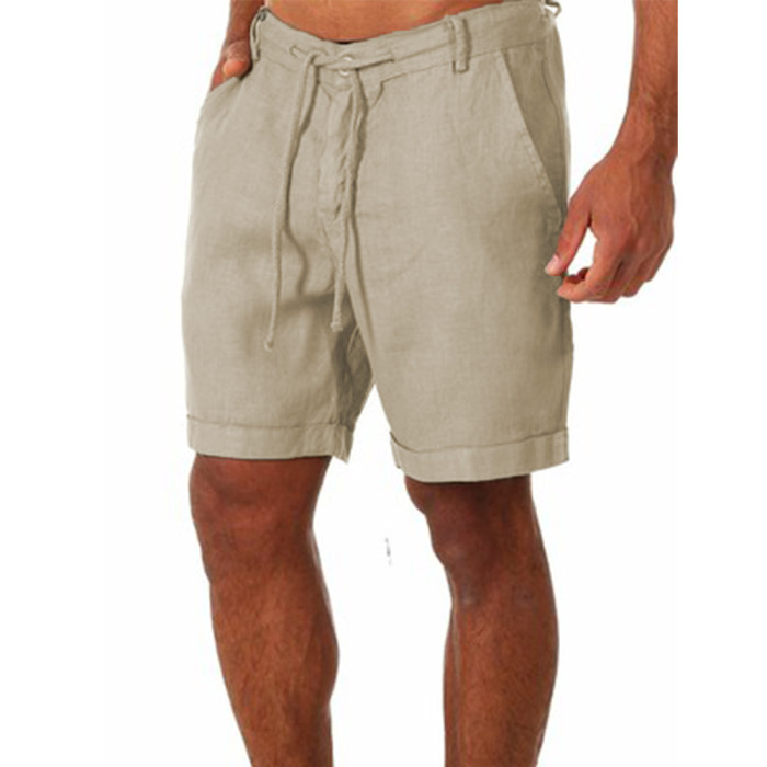 New Men's Cotton and Linen Causal Solid Color Shorts