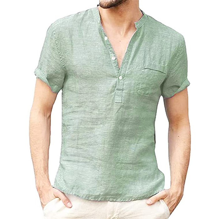 New Men's Short-Sleeved  Cotton and Linen Casual T-shirt