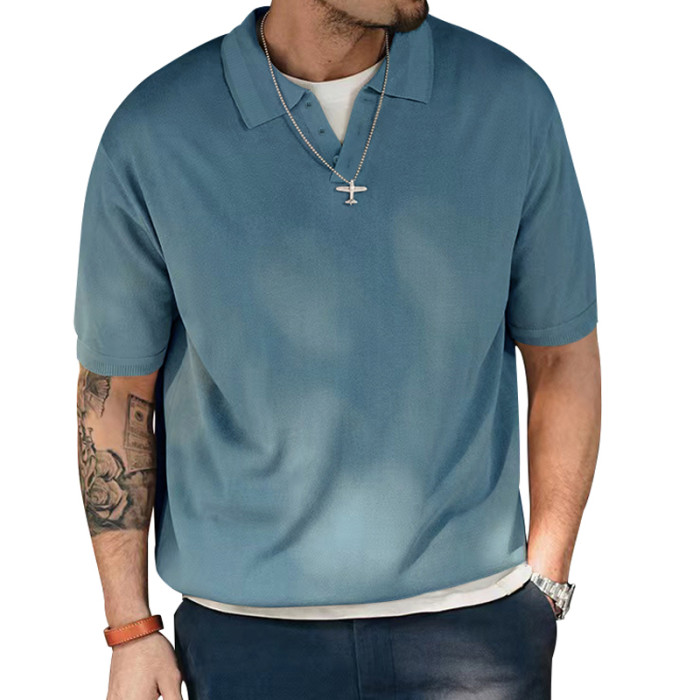 Fashion Lapel Men's Short-sleeved Pure Casual V-neck Pure Cotton Skin-friendly T-shirt