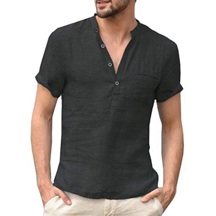 New Men's Short-Sleeved  Cotton and Linen Casual T-shirt