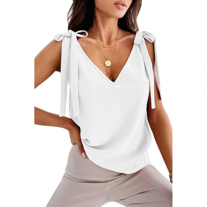 Women V Neck Solid Color Sleeveless Loose Casual Vest