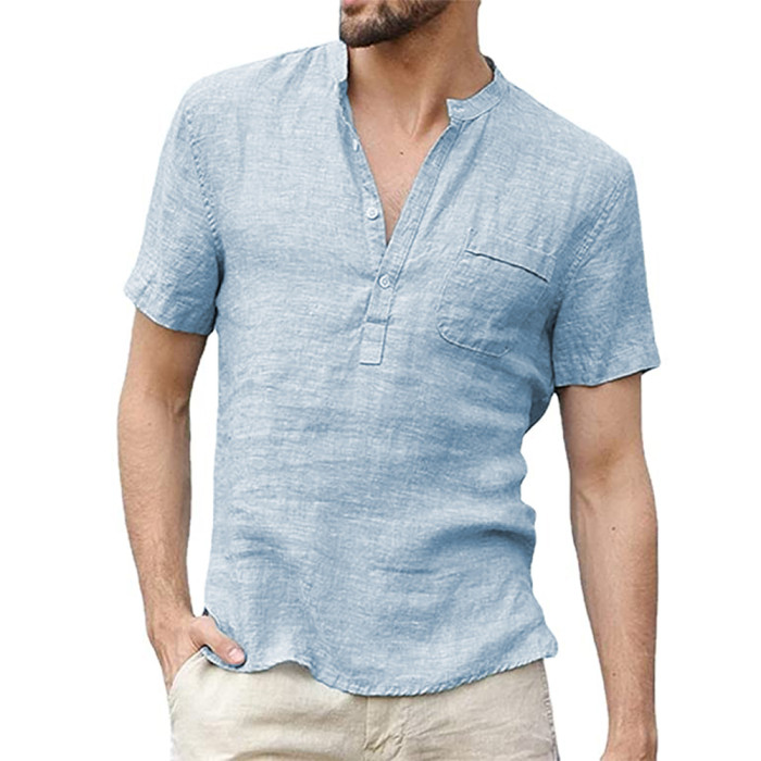 New Men's Short-Sleeved  Cotton and Linen Casual T-shirt