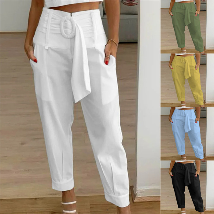 Women's New Casual High Waist Fashion Versatile Solid Color Pants