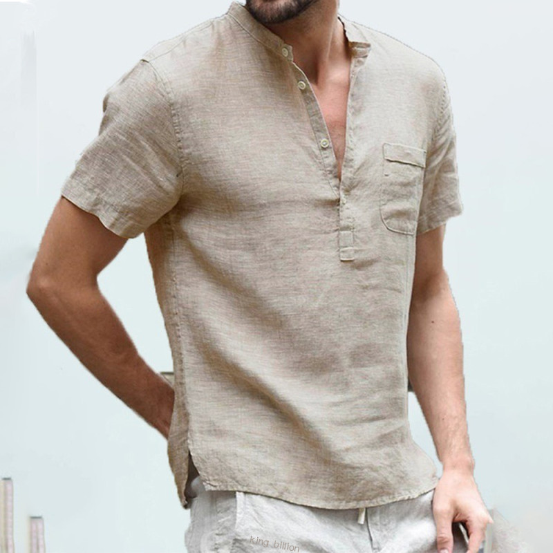 New Men's Short-Sleeved  Cotton and Linen Casual T-shirt