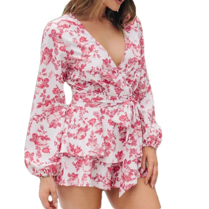 New Sexy V-neck Tie-up Ruffled Floral Dress