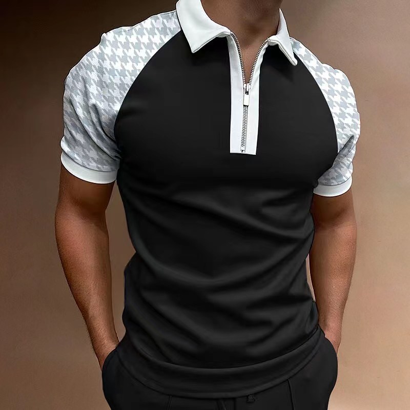 Men Fashion Casual Slim Lapel Breathable Patchwork Short Sleeve T Shirts