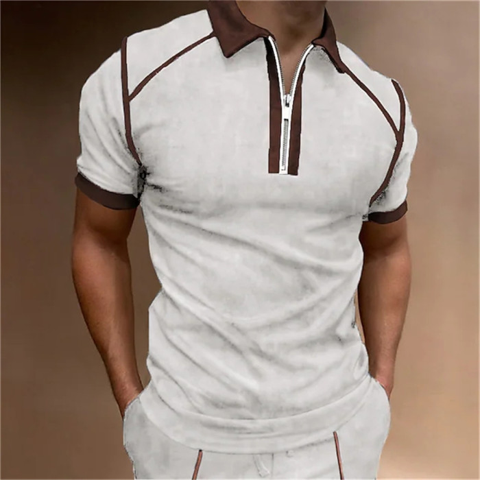 Men Short Sleeves Breathable Casual Zip T-shirt