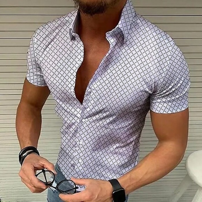Men's Plaid Short-sleeved Fashion Slim Casual Lapel Shirts