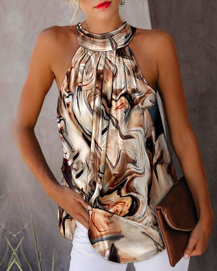 Women Elegant Sleeveless Printed Loose Fashion O-Neck Vest