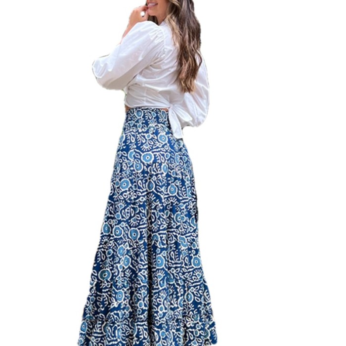 Women Printed Floral Casual Boho High Waist Holiday Vacation Dress